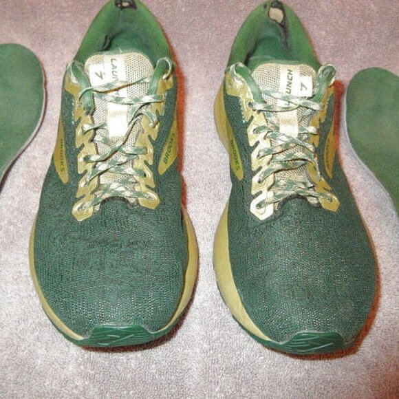 Brooks Womens Launch 7 Run Lucky Sneakers Size 7.5 Shoes Gold Eden Green LE - Picture 5 of 11